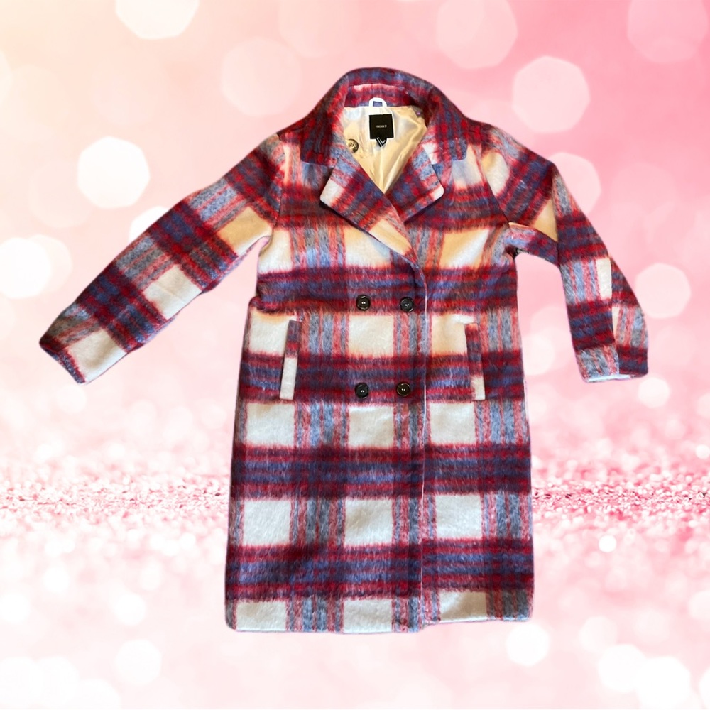 Forever 21 Red and Cream Plaid Coat